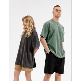 Eisctnd 4 Pack Men's Oversized T-Shirts Heavy Cotton Vintage Tee, Loose Fit Baggy Short Sleeve Casual Streetwear Unisex Tops(4-Black+Beige+Green+Coffee-XL)