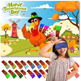 HRENCY Pin The Tail on The Turkey Game Thanksgiving Party Games for Kids Festival Thanksgiving Turkey Party Supplies Activities