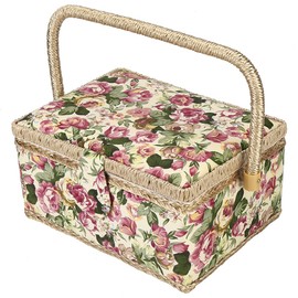 Cestas de Coser Grandes de Madera, Herramienta de Costura Artesanal de 3 Colores Cesta de Hilo de Aguja Cesta de Tela Caja de Almacenamiento para el hogar Kit(Rosa)