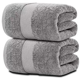 White Classic Bath Sheet Towels Extra Large | 35x70 Inch | 2 Pack, Light Gray Luxury 650 GSM