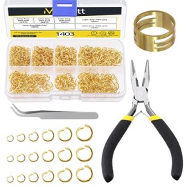 Mardatt - Kit de 1403 piezas para hacer joyas que incluye 6 tamaños de anillos abiertos, alicates de joyería, pinzas y abridor de anillos de salto, kit perfecto para hacer pulseras, collares, joyas, M1578