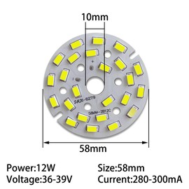 AGIPS Low Voltage Lights 10pcs/lot DC36-39V 12W LED Chip SMD 5730 Constant Current 280-300mA Input Light Bead with Aluminum Plate Base 58mm 78mm for LED Lamp Bulb Household Bulbs