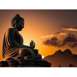 QACEYID Diamond Painting Kits Sunset Buddha, 5D Round Diamond Crystal Gemstone Embroidery Diamond Painting, Living Room Decor Wall Decor Good Choice, Family Interactive DIY Gift 12x16Inch