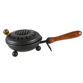 NKLaus 2212 Incense Pan Metal Black Diameter 12 cm with Wooden Handle Lid Incense Burner
