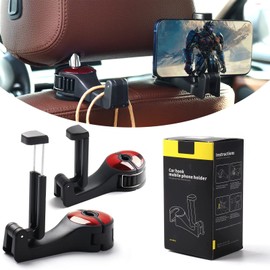 GREATEE 2 Pack Car Headrest Hidden Hook with Phone Holder, Car Back Seat Hooks for Purses and Backpacks, 2 in 1 Universal Upgraded 360° Rotation Headrest Hooks for Car Seats (Red)