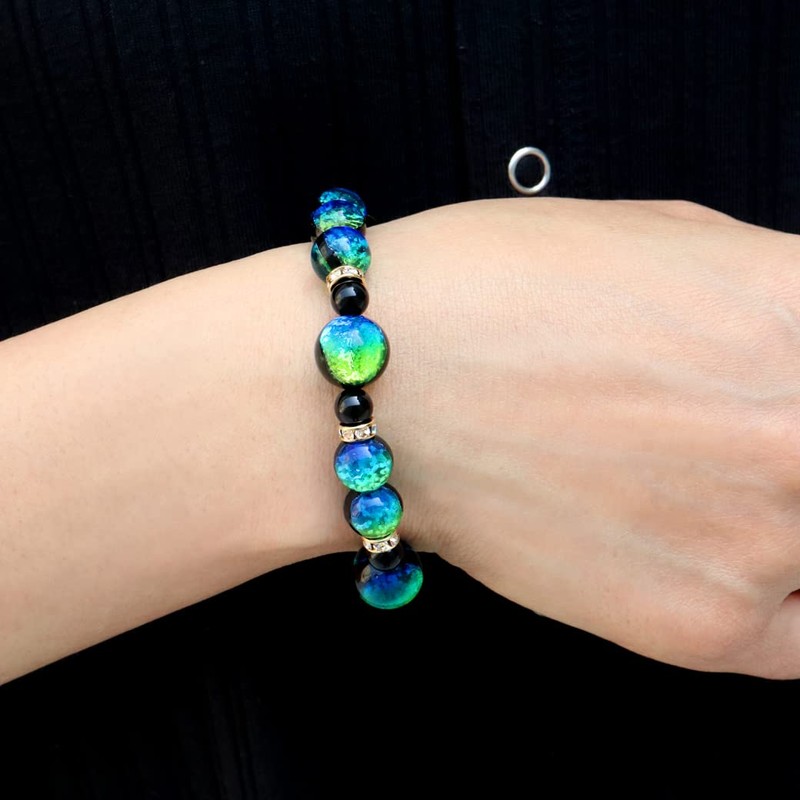 Gold Stone Luminous Firefly Glass Keramarin Bracelet, Okinawa, Power Stone,
