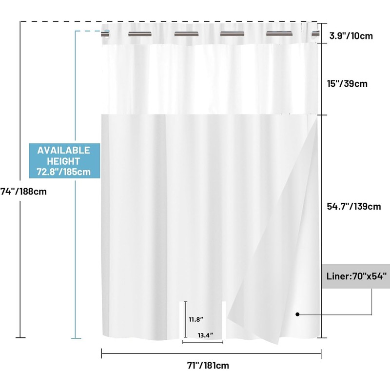 White Split Shower Curtain for Bath Transfer Benches, Polyester Fabric