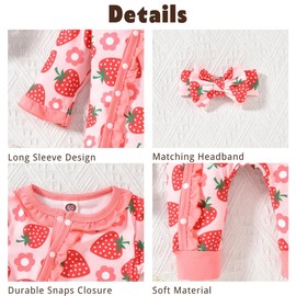 Aalizzwell 0-3 Months Newborn Baby Girl Strawberry Romper Infant Fall Winter Spring Clothes Coming Home Outfit Clothing