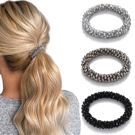Generse Pearl Hair Scrunchies Rhinestone Ponytail Holder Bead Set Hair Ties Elastic Hair Bands Hair Accessories for Women and Girls (Stripe A)