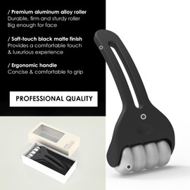 Premium Ice Cooling Facial Roller Reduces Puffiness, Relieves Migraines, Self Tool for Wrinkles with Metal Cooling Roller Head Ideal Gifts for Men Women (Black Matte)