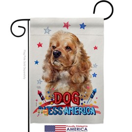 Breeze Decor Patriotic Cocker Spaniel Garden Flag Set with Stand Animals Dog Puppy Spoiled Paw Canine Fur Pet Nature Farm Animal Creature Small Decorative Gift Yard House Banner Made in USA 13 X 18.5