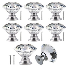 Crystal Door Knobs,8 PCS 20MM Crystal Glass Cabinet Door Knobs with Screws,Crystal Drawer Knobs,Crystal Door Handles for Cupboards, Wardrobe, Sideboard, Drawer, Wardrobe Door