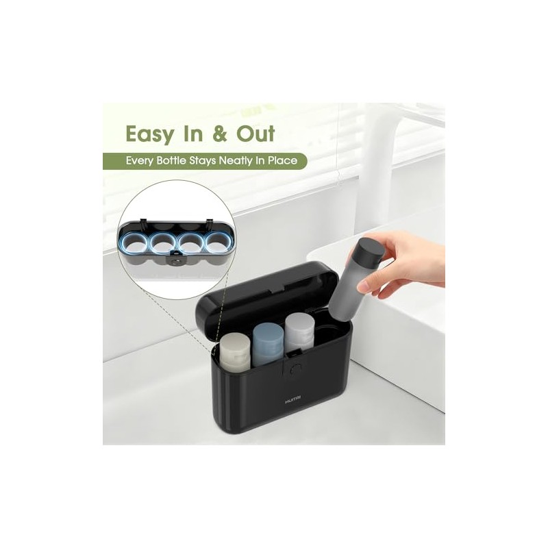 Travel Bottles with Case, 4x2oz TSA Approved, Leak-Proof, Press to