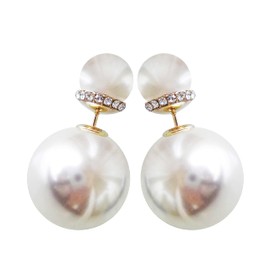 Navachi 18K Gold Plated Double Sided Colorful Faux Pearl Women Fashion Elegant Candy Crystal Stud Earrings Crystal Zinc, Crystal Zinc
