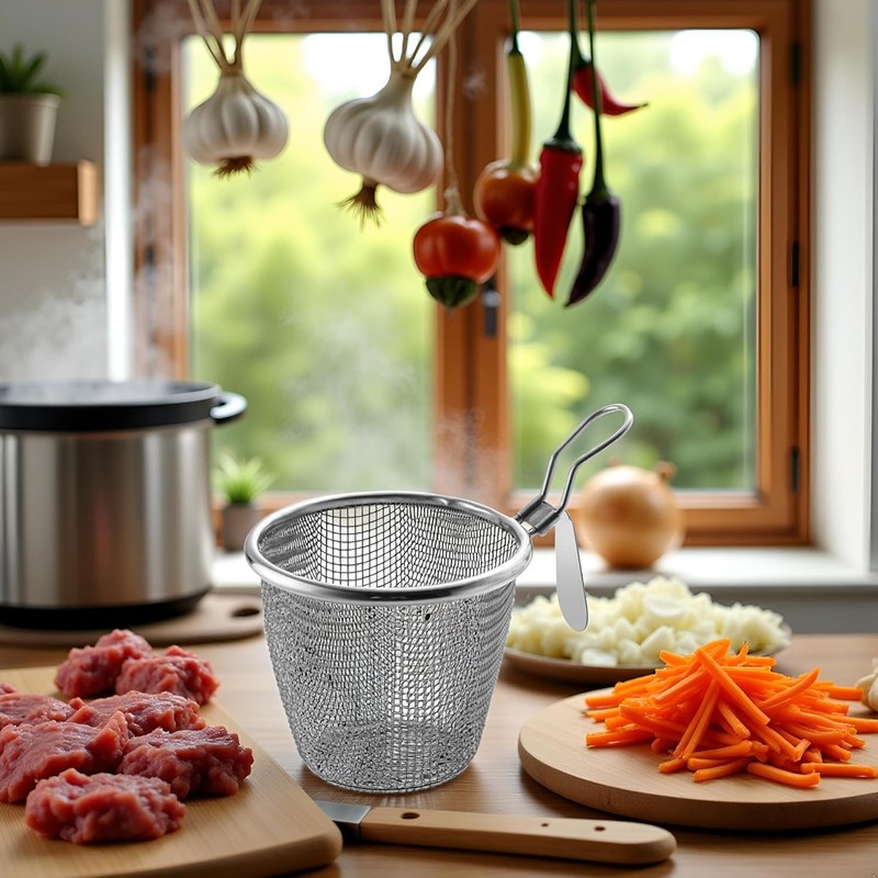 1pc Stainless Steel Pasta Basket, Mesh Spider Food Dumpling Noodle