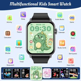 Smart Watch for Kids, 12 Puzzle Games HD Touch Screen Watches, Step Counter, Heart Rate and Sleep Monitor, Flashlight, Music Player,12/24 hr Educational Toys Birthday Gifts for Girls Ages 6-12 (Black)