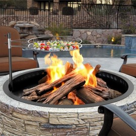 Duxeuwe 31inch Fire Pit with Grill, DIY Smokeless Firepit Bowl Metal Fire Rings for Outside, Large Round Smokeless Firepit Insert, Heavy Duty Carbon Steel Fire pits for Camping and Patio
