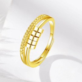 INFUSEU Anti-Stress Ring, Fidget Anxiety Ring, Adjustable Bead, Adjustable Spinner, Worry Jewellery, Anxiety Ring, Gift for Women, Ladies, Girls, Bronze