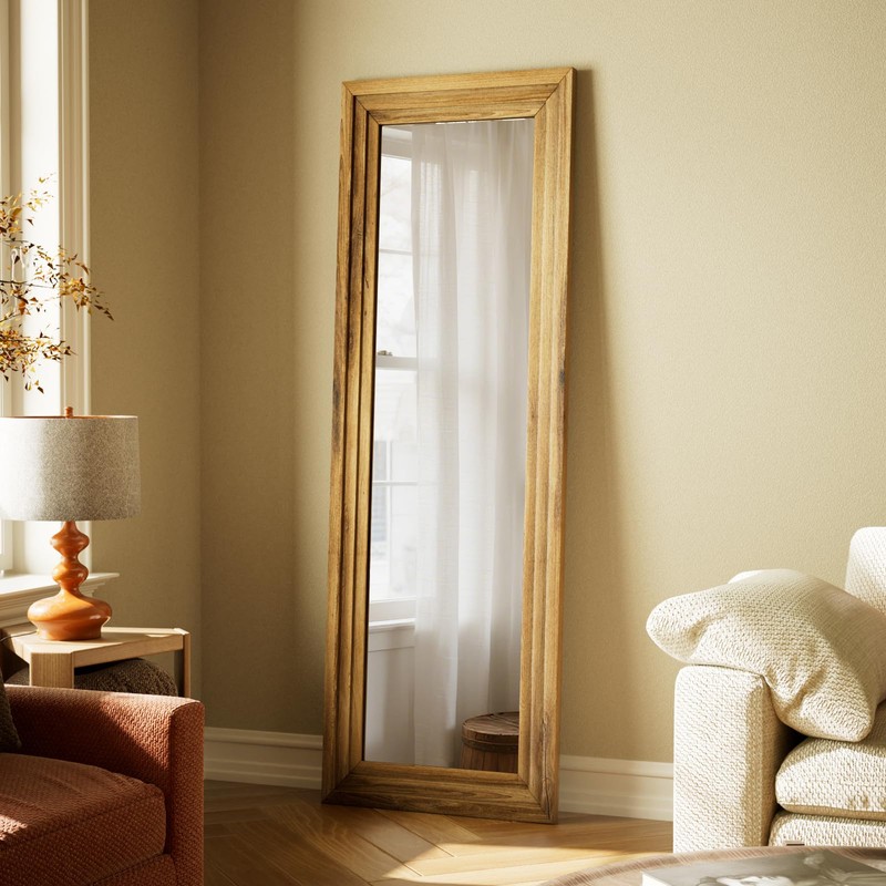 Full Length Mirror 65"X22", Brown Large Floor Mirror with Solid