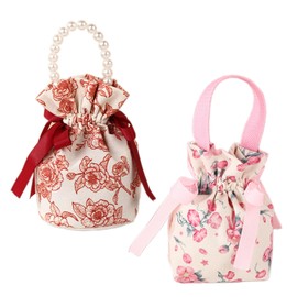 JK Home Drawstring Bag, Set of 2, Floral, Canvas, Cute, Storage, Travel, Storage Pouch, Accessory Pouch, Small Items, Kimono Bag, Type C