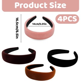 Pack of 4 Wide Velvet Headbands, Wide Velvet Headbands, Band Headbands, Hard Headbands, Non-Slip Hard Headbands for Women and Girls