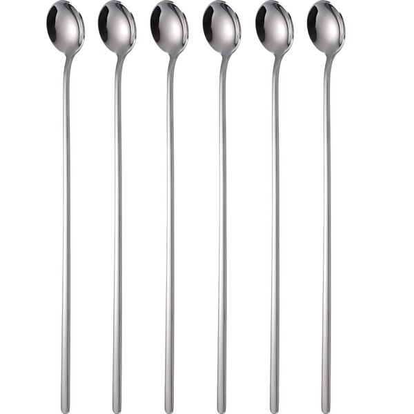 Long Handle Stainless Steel 6 Pcs Coffee Stirrer Ice Cream Scoop Cocktail Stirrer Spoon (Stainless Steel)
