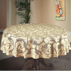 MforStyle Round Table Cloth Sits up to 5 people - Rich Durable Textured Tablecloth Natural Golden Beige 59" (150cm)