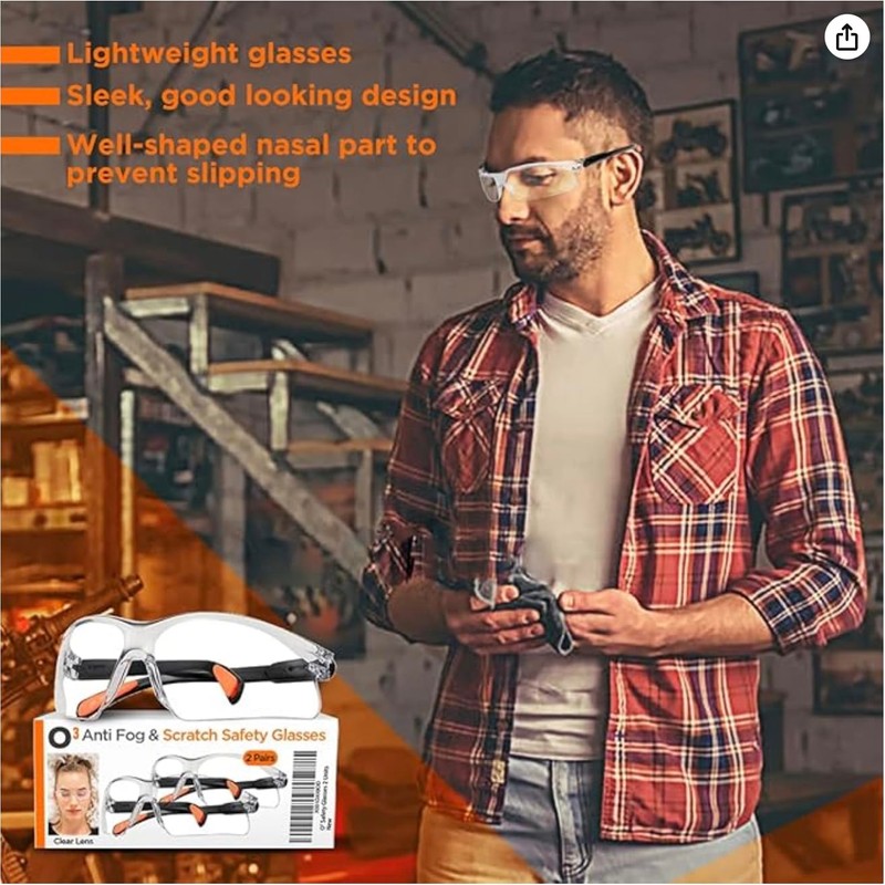 2 Pair Safety Glasses – Protective Eyewear for DIY Projects,