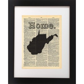 West Virginia Map Vintage Dictionary Print 8x10 inch Home Vintage Art Abstract Prints Wall Art for Home Decor Wall Decorations For Living Room Bedroom Office Ready-to-Frame