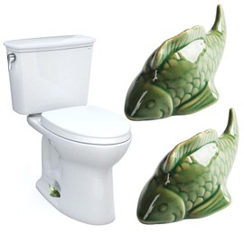 Toilet Bolt Caps, Fish Ceramic Toilet Bolt Caps, Fun and Cute Bathroom Decor for Easy Toilet Installation - Decorative Covers for Toilet Bolts (Green fish 2pcs)