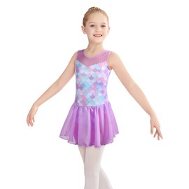 Gymnastics Skirted Leotards Ballet Tutu Dance Dress - Mermaid Gymnastic Skirt (Baby/Toddler/Big Girls) - Light Purple, Size 7-8 Years