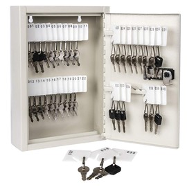 KYODOLED Key Storage Lock Box with Code, Locking Key Cabinet, 40 Key Holder Wall Mount with Combination Lock, Hooks & Tags Labels for Home, Office, Business, 2.5" D x 8.1" W x 12.1" H, White
