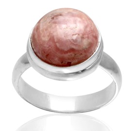 Silver Palace Natural Rhodochrosite Gemstone 925 Sterling Silver Cabochon Ring For Women & Girls