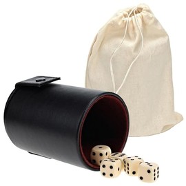WE Games Black Vinyl Dice Cup with Burgundy Felt Lining, Storage Compartment & 5 Dice - Perfect for Farkle and Dice Games