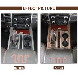 Voodonala Wood Style Gear Console Panel Cover Shift Cup Holder Panel Cover Trim for Ford F150 2015-2020 (Wood,1pc,ABS)