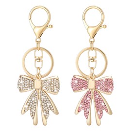 oupool Bow Keychain 2pcs Rhinestone Bowknot Keychain,Gold Bow Keychain,Pink Bow Keychain,Smooth and Shiny Surface,for Keys,Wallets,Handbags Fashion Decoration(Gold,Pink)