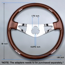 Sorghum 18" Solid Wood Steering Wheel - 2 Spokes Aluminum Chrome Classic Steering Wheel with Horn Button for Semi-Trailers Trucks Compatible with Mack Kenworth Peterbilt Volvo Freightliner