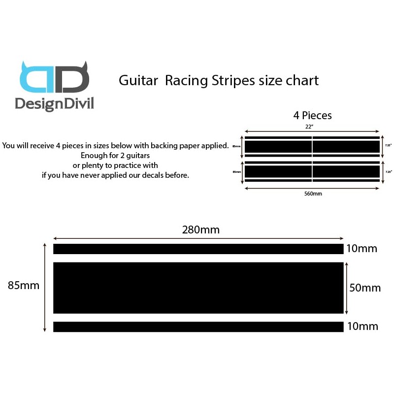 Wide Custom Racing Stripe Decal Stickers for Guitars & Basses.