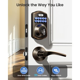 Veise Keyless Entry Door Lock with 2 Lever Handles - Electronic Keypad Deadbolt, Easy Installation Digital Smart Front Door Lock Set, Oil Rubbed Bronze