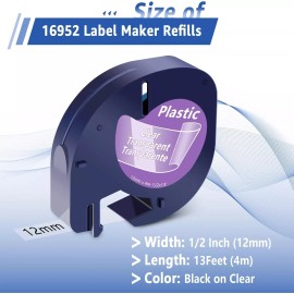 USUPERINK 5PK Compatible Dymo LetraTag Refill 16952 Clear Plastic Label Tape 12mm LT-100H