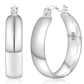 SENTERIA 925 Sterling Silver Hoop Earrings Hypoallergenic 8mm Wide Silver Hoops Earrings Lightweight Chunky Hoops Earring for Women 30mm