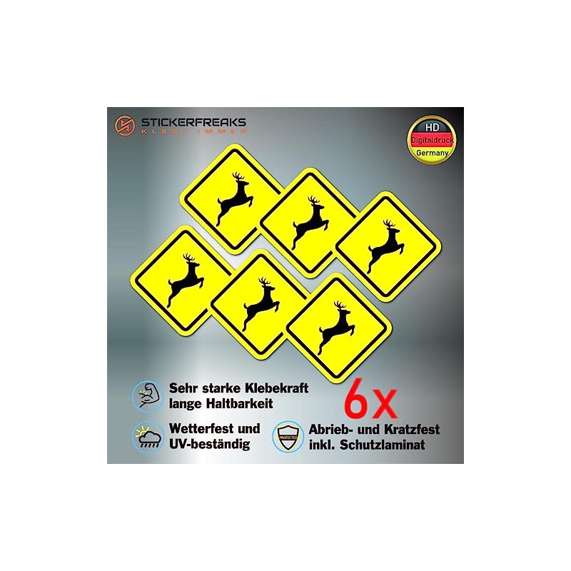 Pack of 6 Warning Stickers 5 x 5 cm Wild