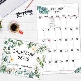 Wall Calendar 2025-2026 - Large Print Calendar, Jul 2025 - Dec 2026, 14.6 x 22.8 In (Open), 18 Monthly Calendar 2025-2026 with Big Numbers, Large Grid, Notes, Moon Phases, Great for Planning