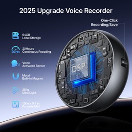 64GB Voice Recorder with Playback, Magnetic Recording Device with Al-Triple Noise Cancellation, Voice Activated Recorder, 4800 Hours Portable Audio Recorder for Work, Lectures, Meetings