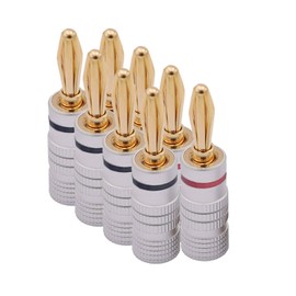 8 x Banana Plug Speakers 1 Pair - 24K Gold-Plated Screwable - Speaker Cable 0.75 mm to 4 mm - HiFi AV Receiver Audio Cable Connector Spring Connector Lamella Plug | Silver