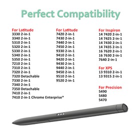 Slim Recharge Pen for Dell Active Pen PN7522W Stylus Compatible with Dell 2 in 1 Laptop for Latitude 3340 5310 7210 Serise, Inspiron 7420 7425, XPS Stylus Pen (Black