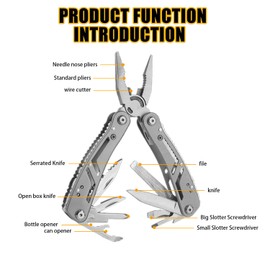 Stainless Steel Multi Tool Pliers,24 in 1 Multitools, Mens Gifts for Dad, Birthday Gifts for Him, Christmas Gifts for Him,Valentines Day,Secret Santa Gifts for Men(Black) (Grey)
