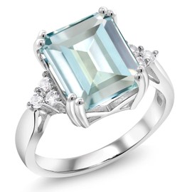 Gem Stone King 925 Sterling Silver 12X10MM Emerald Cut Gemstone Birthstone Engagement Ring | Wedding Anniversary Promise Ring For Women | Available In Size 5, 6, 7, 8, 9, metal,gemstone, white