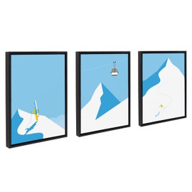 Kate and Laurel Sylvie Downhill Skier Framed Canvas Wall Art by Rocket Jack, Set Of 3, 18x24 Black, Cool Winter Decor