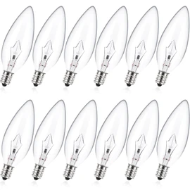 MEQIQTEK E12 60 Watt Incandescent Candle Light Bulbs, Chandelier Light Bulbs for Ceiling Fan, Vanity, Outdoor - Warm White 2500K, 600 Lumen Dimmable B10 Clear Candelabra Base Bulbs (12 Pack)